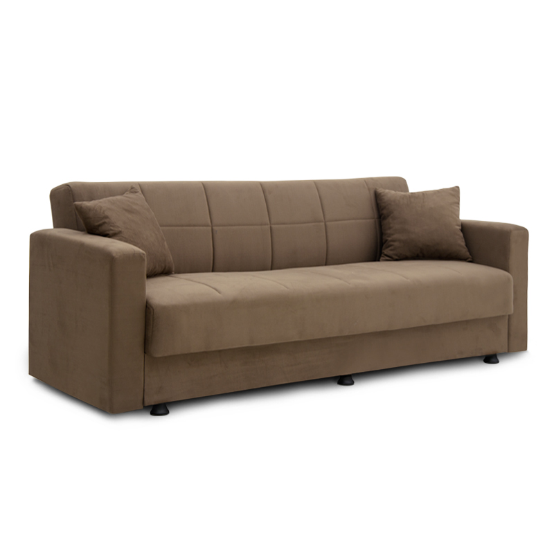 Καναπές κρεβάτι "MARBELLA" τριθέσιος υφασμάτινος βελούδινος σε χρώμα καφέ 214x78x78
