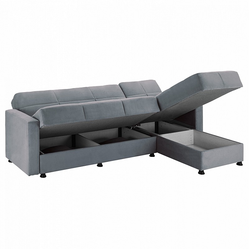 Γωνιακός καναπές-κρεβάτι "HUGO" αναστρέψιμος υφασμάτινος σε γκρι χρώμα 236x146x81