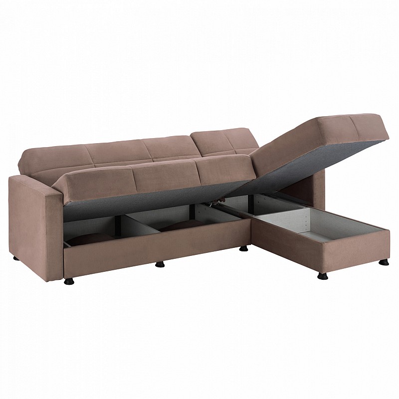 Γωνιακός καναπές-κρεβάτι "HUGO" αναστρέψιμος υφασμάτινος σε γκρι/μπεζ χρώμα 236x146x81