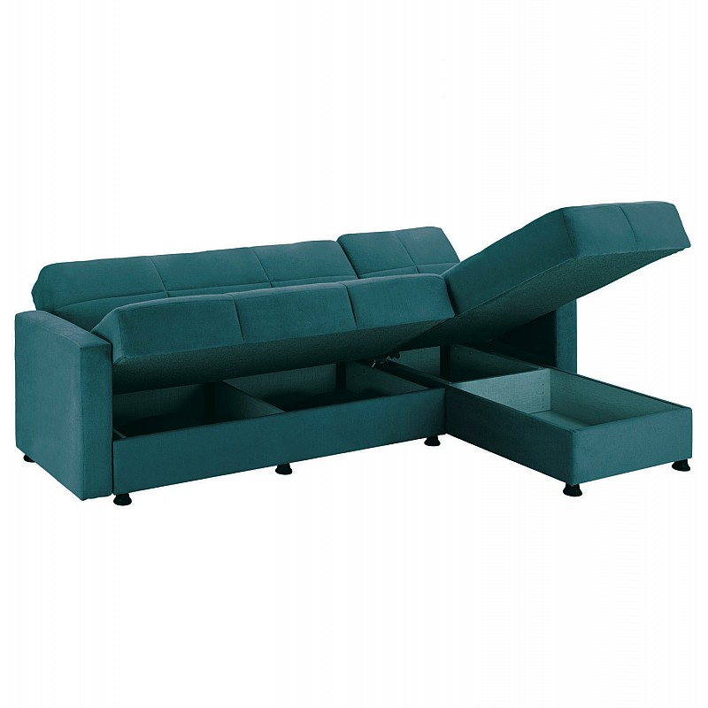 Γωνιακός καναπές-κρεβάτι "HUGO" αναστρέψιμος υφασμάτινος σε βεραμάν χρώμα 236x146x81