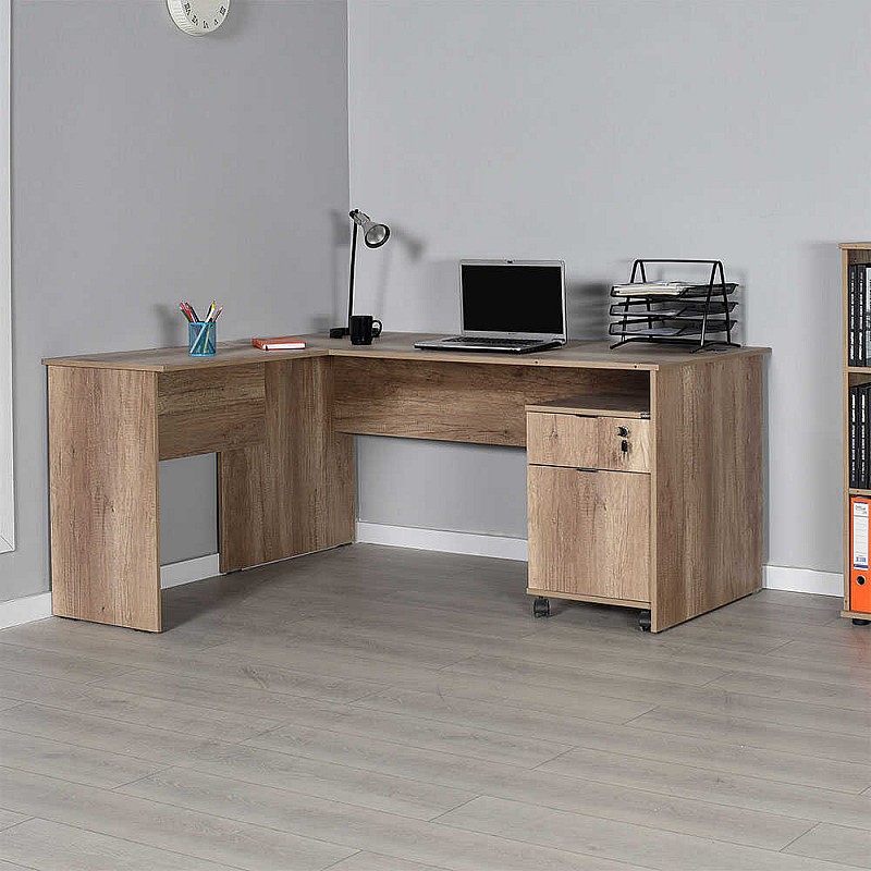 Γραφείο γωνιακό σε χρώμα μπεζ-γκρι 160x144x75 Γραφείο γωνιακό σε χρώμα μπεζ-γκρι 160x144x75