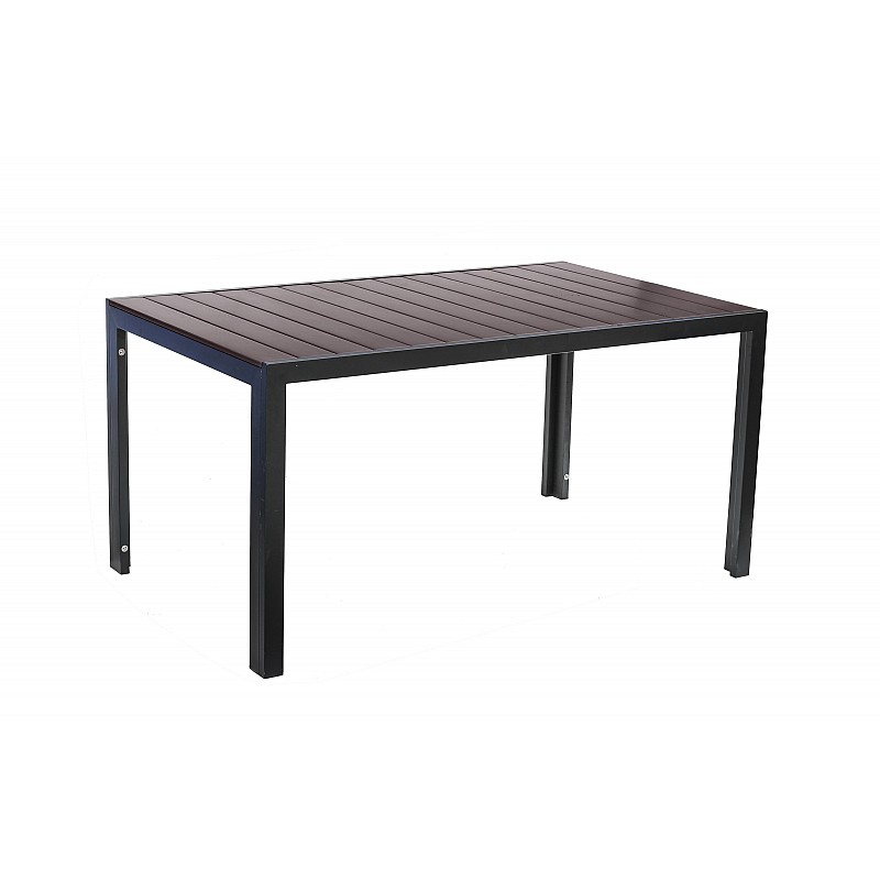 Τραπέζι κήπου "ANGELO" από ενισχυμένο αλουμίνιο/polywood σε χρώμα μαύρο/σκούρο καφέ 150x90x72