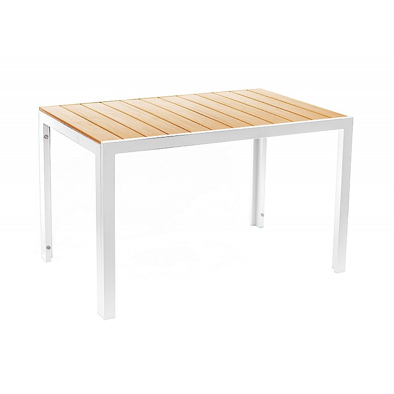 Τραπέζι κήπου "ANGELO" από ενισχυμένο αλουμίνιο/polywood σε χρώμα λευκό/ανοιχτό καφέ 120x80x72