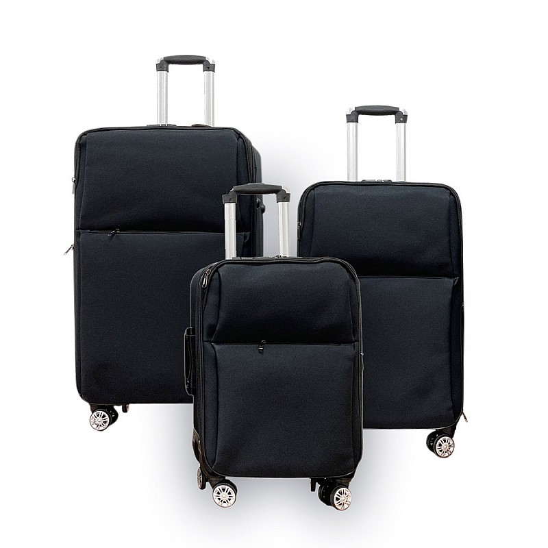 Σετ βαλίτσες 3τμχ "AIRPLANE" από ύφασμα σε χρώμα μαύρο 46x29x80