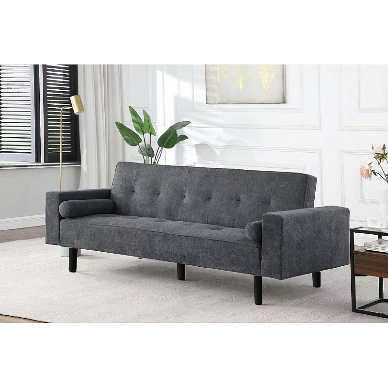 Καναπές κρεβάτι ''LETTA'' τριθέσιος από ξύλο/ύφασμα σε χρώμα γκρι 216x91x80