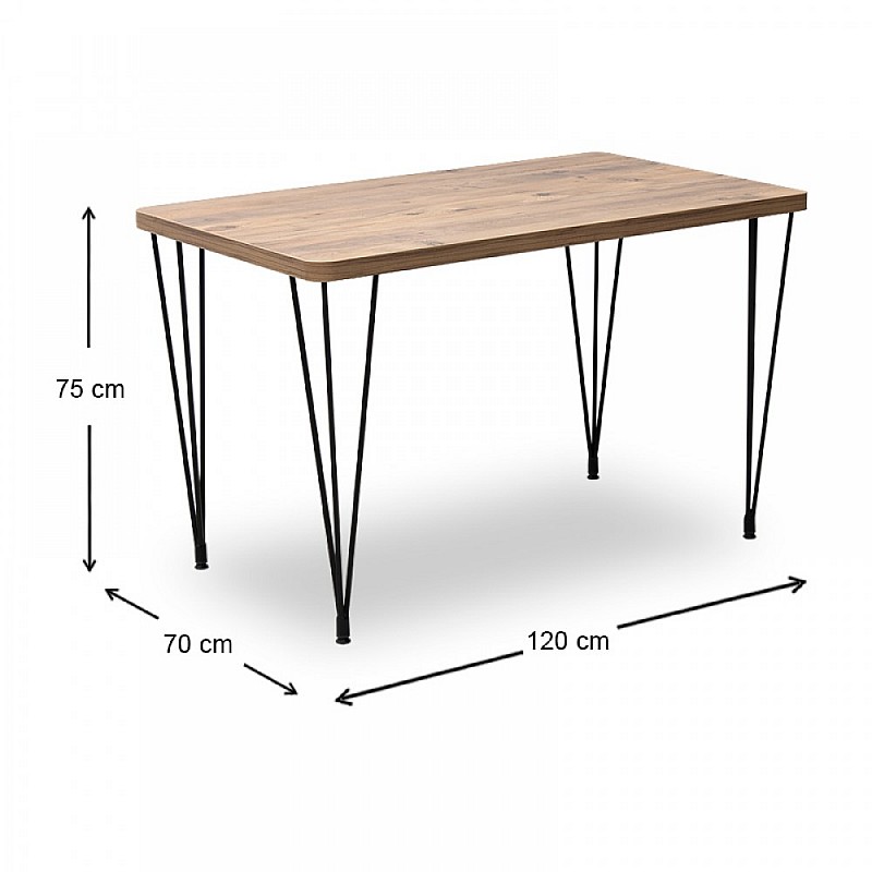 Τραπέζι "ΖΟΕ" από MDF/μέταλλο σε χρώμα ακακία/μαύρο 120x70x75