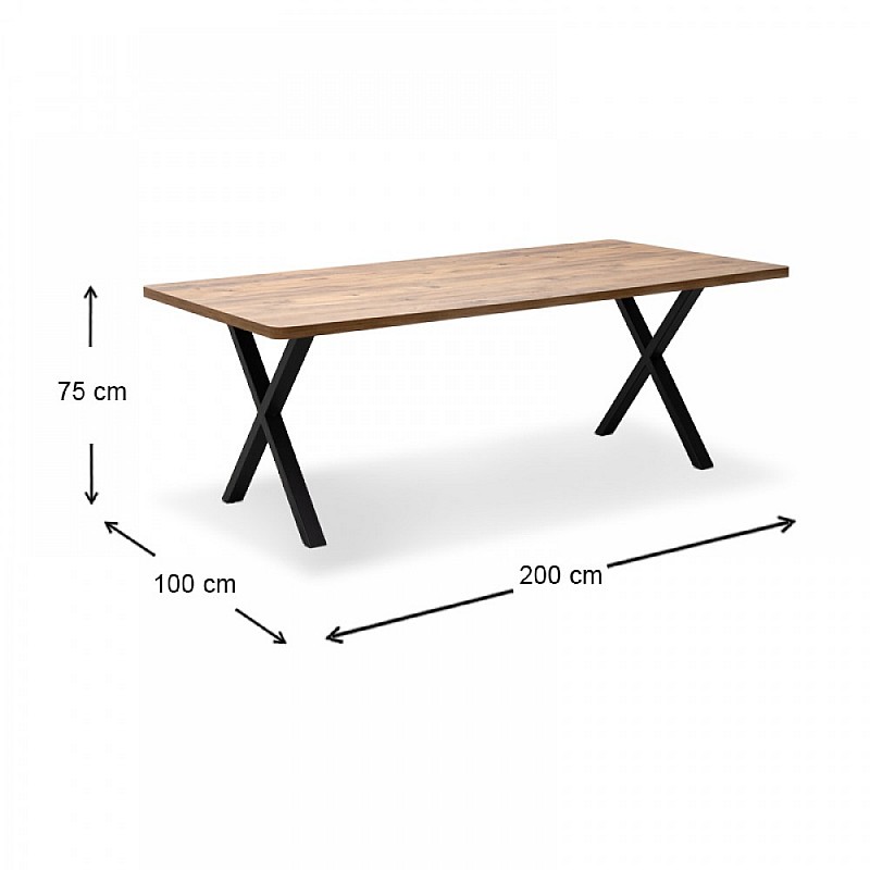 Τραπέζι "MOERA" από MDF/μέταλλο σε χρώμα ακακία/μαύρο 200x100x75