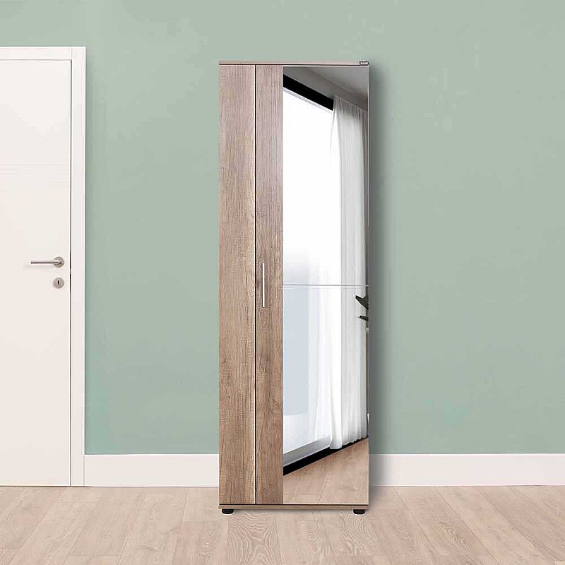 Έπιπλο εισόδου-παπουτσοθήκη "Kava" με καθρέπτη 25 ζεύγων γκρι-μπεζ 60x36x187