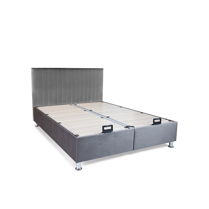 Κρεβάτι διπλό ''GALA'' με αποθηκευτικό χώρο χρώμα υφάσματος velvet γκρι 160x200