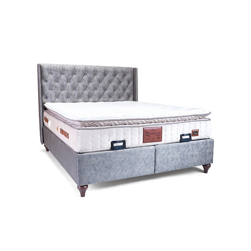 Κρεβάτι διπλό ''VERO'' με αποθηκευτικό χώρο χρώμα υφάσματος alcantara γκρι 160x200