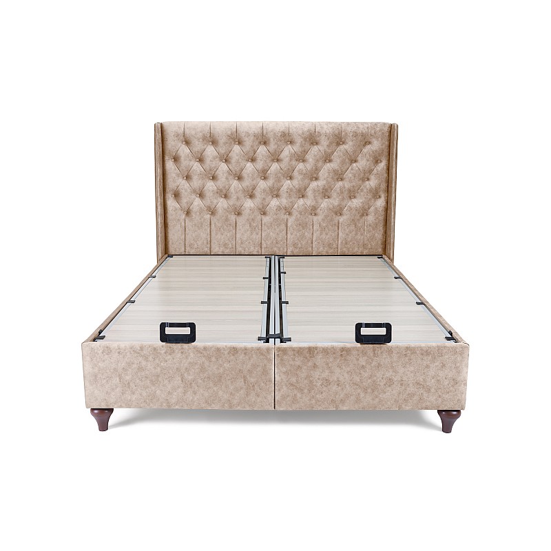 Κρεβάτι διπλό ''VERO'' με αποθηκευτικό χώρο χρώμα υφάσματος alcantara μπεζ 160x200
