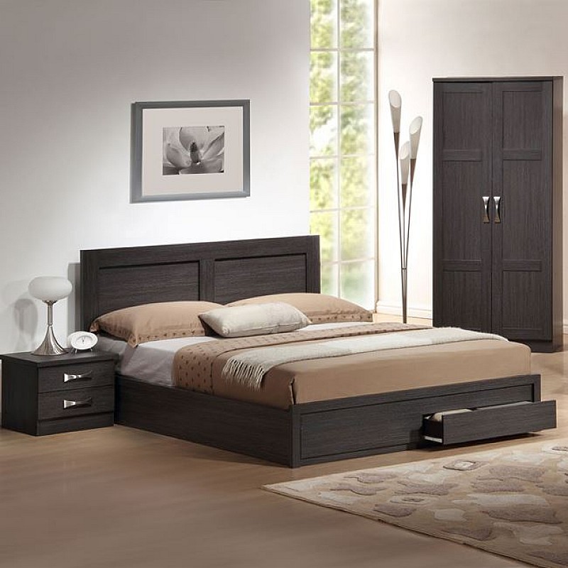 Κρεβάτι υπέρδιπλο ''REAL'' με αποθηκευτικό χώρο (2 συρτάρια) σε χρώμα καρυδί 160x200