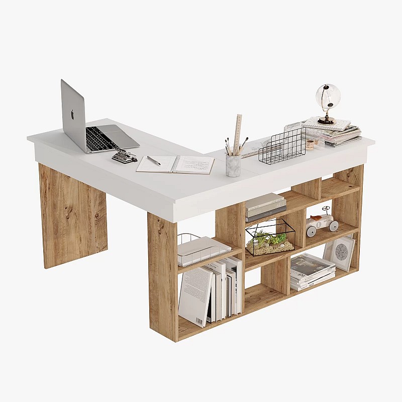 Γραφείο γωνιακό "VIANA" σε χρώμα atlantic pine/λευκό 120x129x72