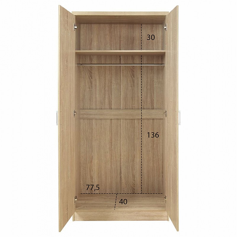 Ντουλάπα ρούχων δίφυλλη REAL χρώμα sonoma 80x42.5x180.5 Ντουλάπα ρούχων δίφυλλη REAL χρώμα sonoma 80x42.5x180.5