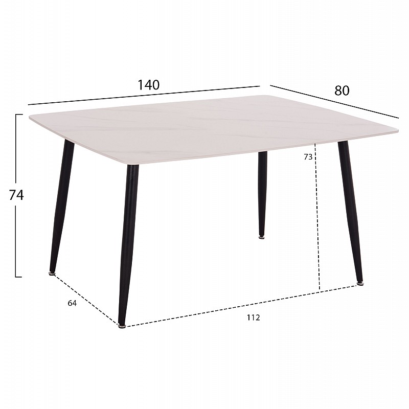 Τραπέζι Rav λευκό μαρμάρου sintered stone-μαύρο μέταλλο 140x80x75 Τραπέζι Rav λευκό μαρμάρου sintered stone-μαύρο μέταλλο 140x80x75