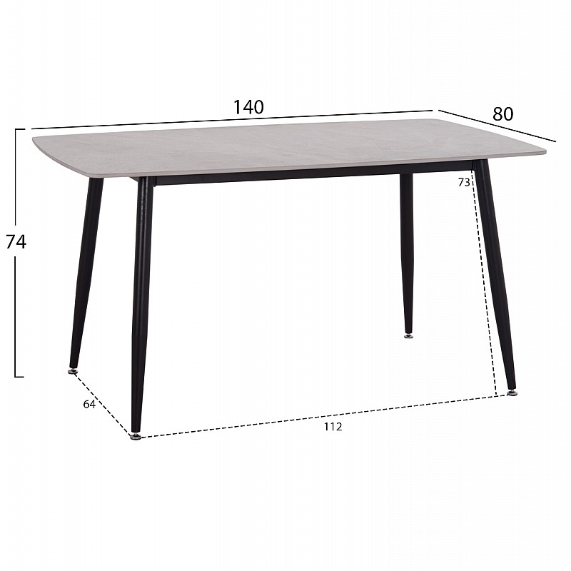 Τραπέζι Rav γκρι μαρμάρου sintered stone-μαύρο μέταλλο 140x80x75 Τραπέζι Rav γκρι μαρμάρου sintered stone-μαύρο μέταλλο 140x80x75