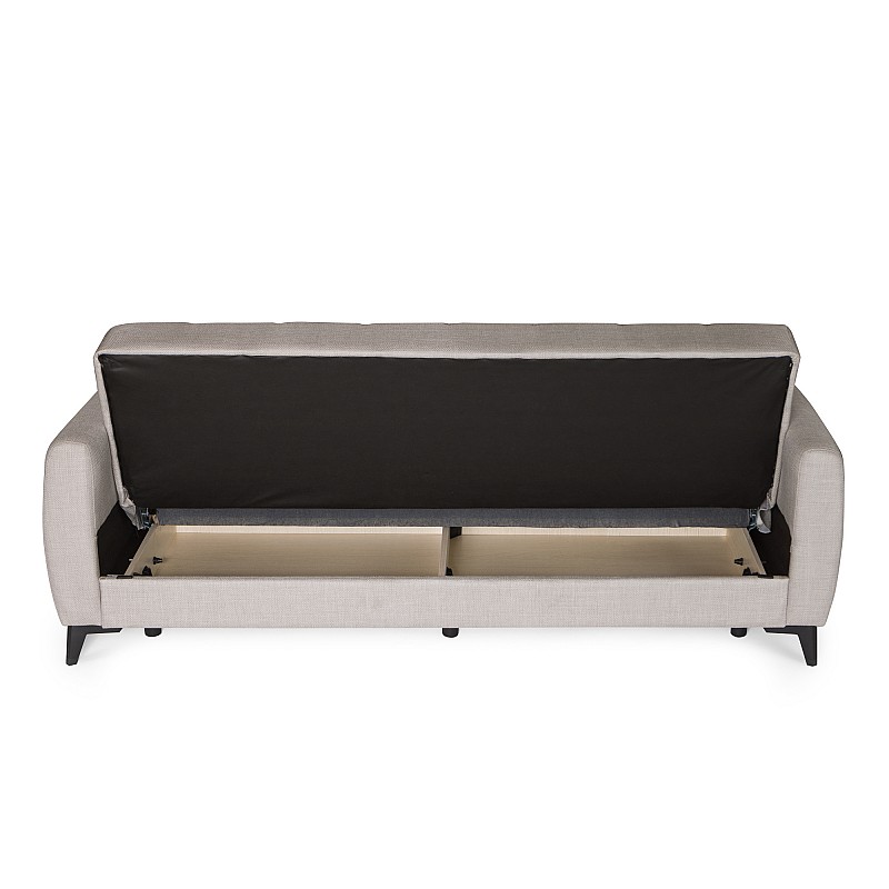 Καναπές-κρεβάτι με αποθηκευτικό χώρο τριθέσιος Milos μπεζ-γκρι ύφασμα 210x78x85