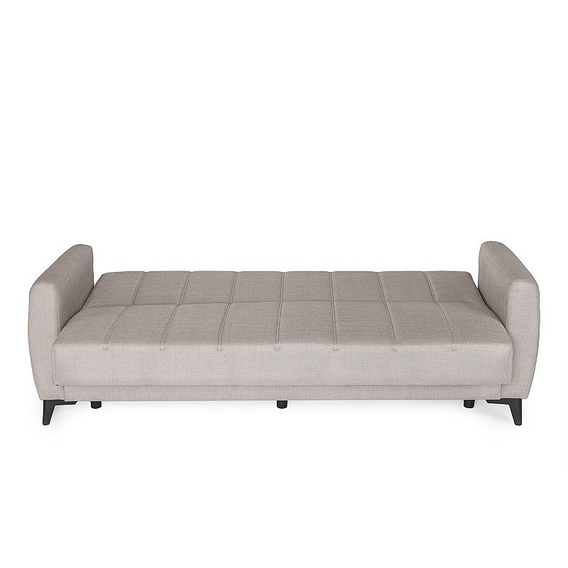 Καναπές-κρεβάτι με αποθηκευτικό χώρο τριθέσιος Milos μπεζ-γκρι ύφασμα 210x78x85