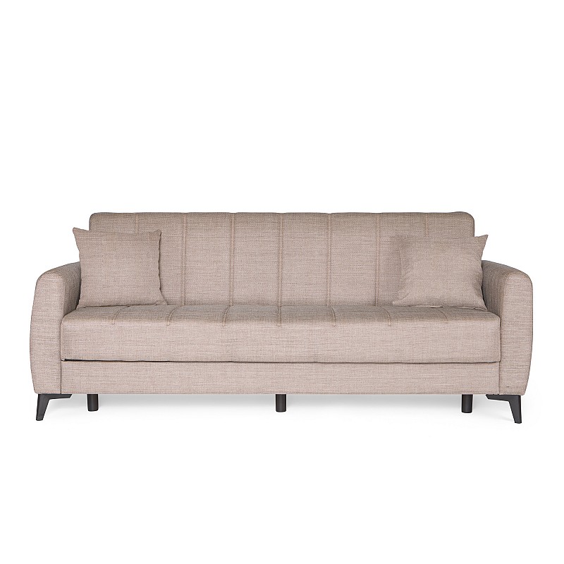 Καναπές-κρεβάτι με αποθηκευτικό χώρο διθέσιος Milos μπεζ-καφε ύφασμα 148x78x85