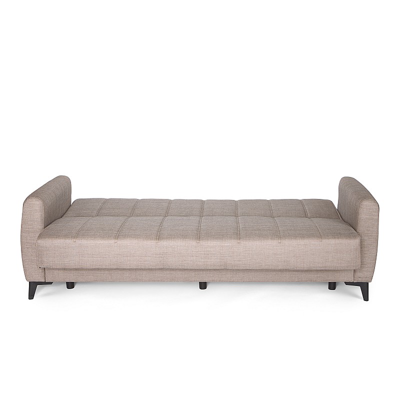 Καναπές-κρεβάτι με αποθηκευτικό χώρο διθέσιος Milos μπεζ-καφε ύφασμα 148x78x85