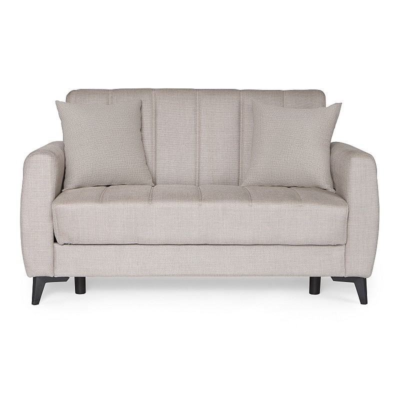 Καναπές-κρεβάτι με αποθηκευτικό χώρο διθέσιος Milos μπεζ-γκρι ύφασμα 148x78x85