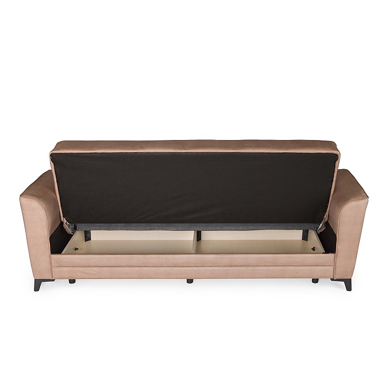 Καναπές-κρεβάτι με αποθηκευτικό χώρο τριθέσιος Anna μπεζ ύφασμα 227x85x97