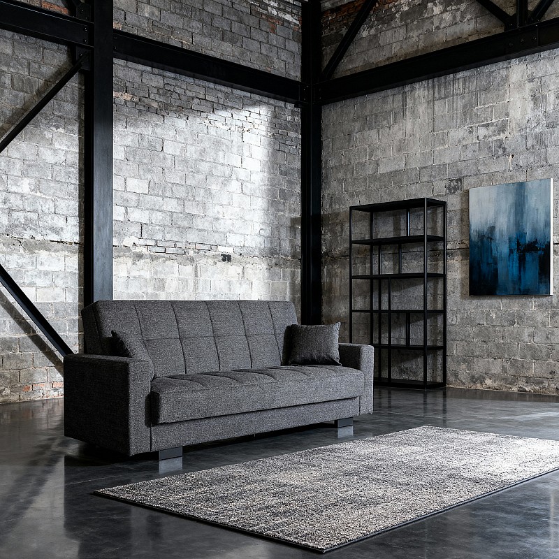 Καναπές-κρεβάτι Ferren με αποθηκευτικό χώρο τριθέσιος βαρέως τύπου γκρι σκούρο ύφασμα 223x85x97