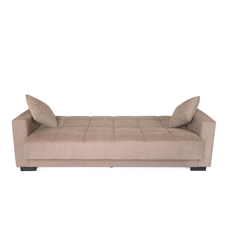 Καναπές-κρεβάτι Ferren με αποθηκευτικό χώρο τριθέσιος βαρέως τύπου μπεζ-καφέ ύφασμα 223x85x97