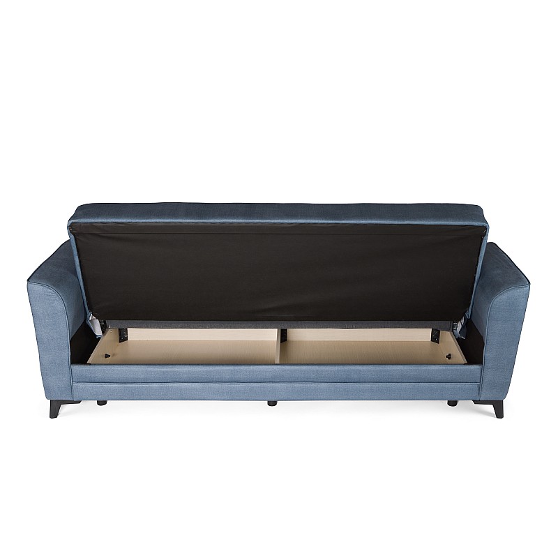 Καναπές-κρεβάτι με αποθηκευτικό χώρο τριθέσιος Anna γκρι-μπλε ύφασμα 227x85x97