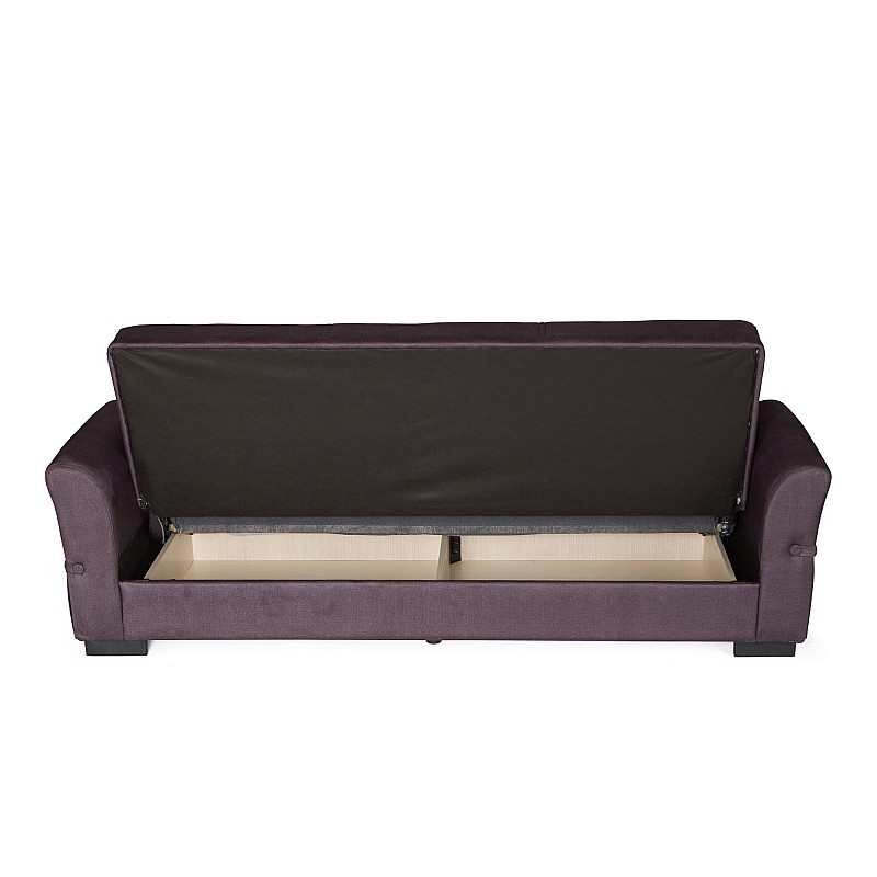 Καναπές-κρεβάτι με αποθηκευτικό χώρο τριθέσιος Flam γκρι ύφασμα 216x85x80