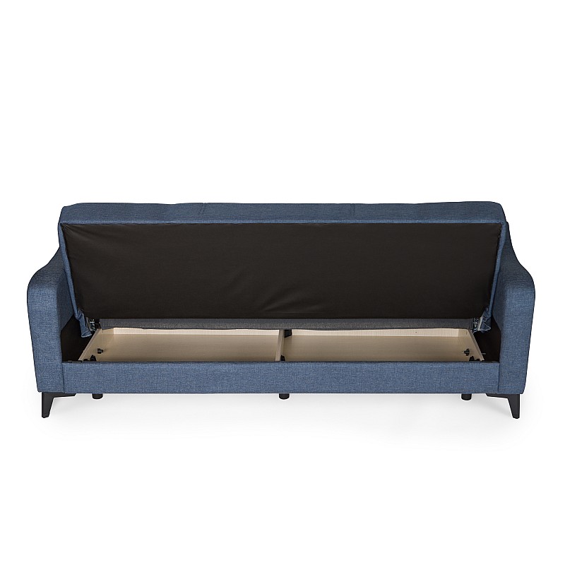 Καναπές-κρεβάτι με αποθηκευτικό χώρο τριθέσιος Rudy γκρι-μπλε ύφασμα 204x78x85