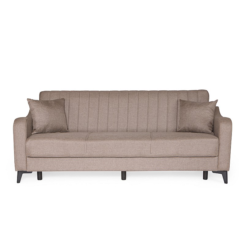 Καναπές-κρεβάτι με αποθηκευτικό χώρο τριθέσιος Rudy καφέ-μπεζ ύφασμα 204x78x85