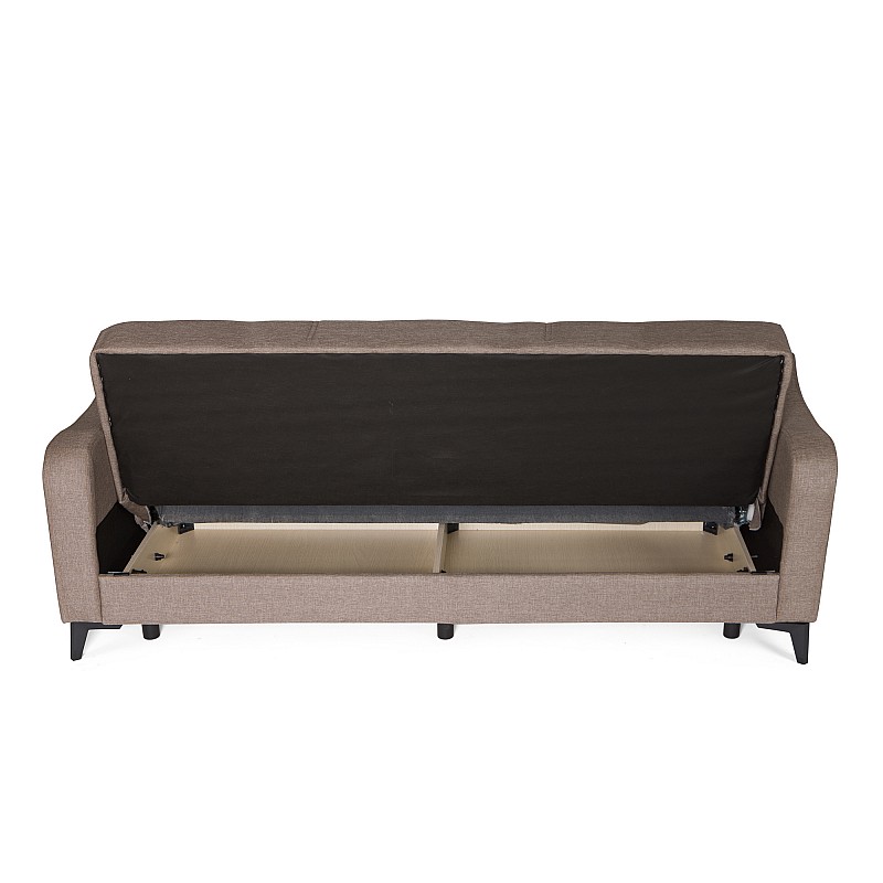 Καναπές-κρεβάτι με αποθηκευτικό χώρο τριθέσιος Rudy καφέ-μπεζ ύφασμα 204x78x85