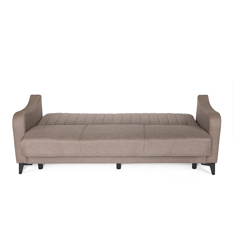 Καναπές-κρεβάτι με αποθηκευτικό χώρο τριθέσιος Rudy καφέ-μπεζ ύφασμα 204x78x85