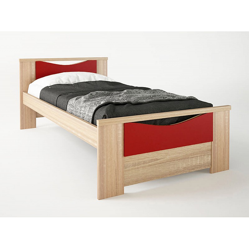 Παιδικό κρεβάτι "ΧΑΜΟΓΕΛΟ" μονό σε χρώμα δρυς-κόκκινο 90x190 Παιδικό κρεβάτι "ΧΑΜΟΓΕΛΟ" μονό σε χρώμα δρυς-κόκκινο 90x190