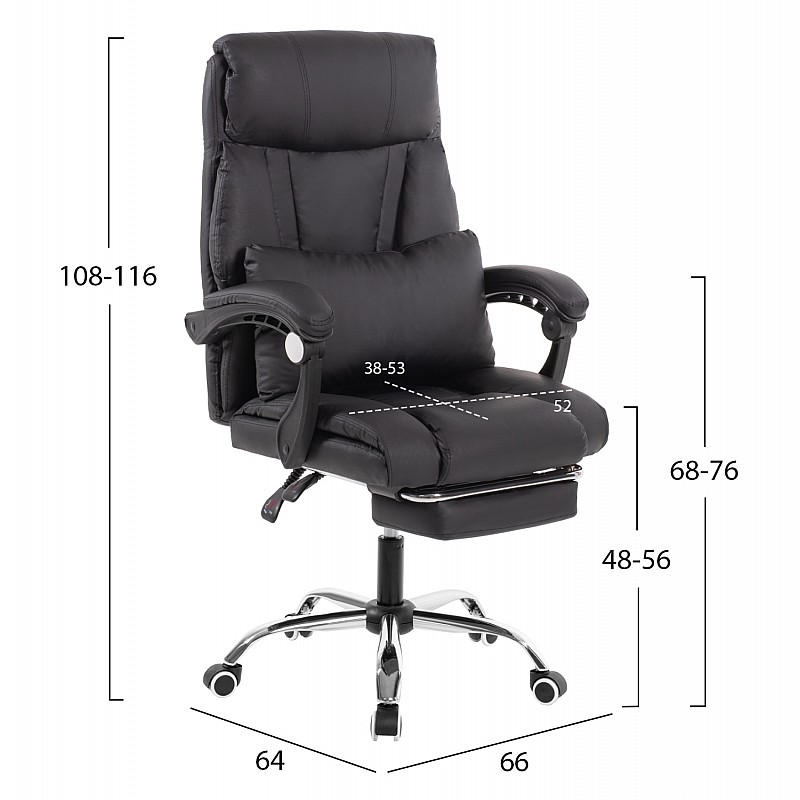 Πολυθρόνα γραφείου με υποπόδιο από τεχνόδερμα σε μαύρο χρώμα 66x64x116