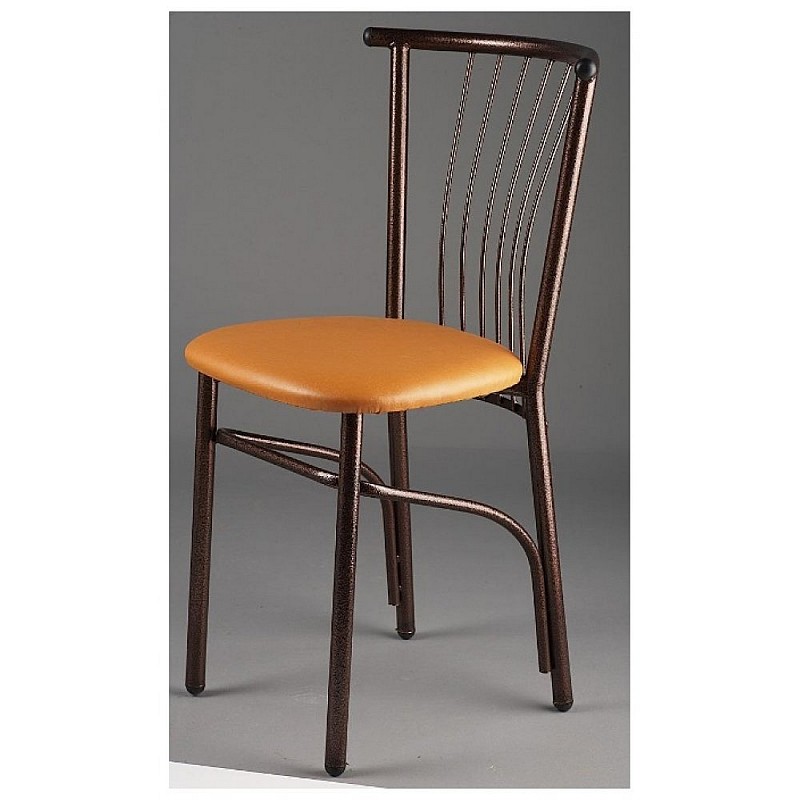 Καρέκλα βεντάλια μεταλλική με πάτο δερματίνης σε χρώμα καφέ