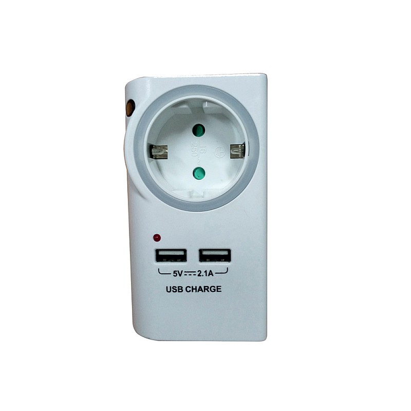 Πρίζα με 2 θύρες USB & φωτάκι νυκτός Λευκό SQ-GZB01/01NU