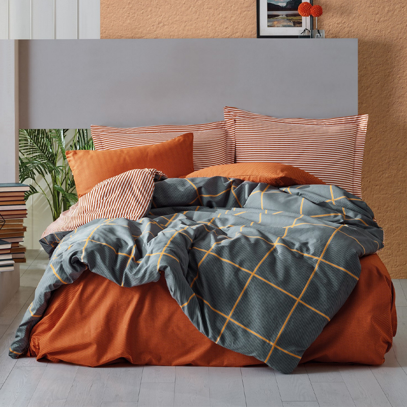 Σετ παπλωματοθήκη Stark Cotton Box 3 τμχ Μονή (160x220) χρώμα cinnamon - μπλε