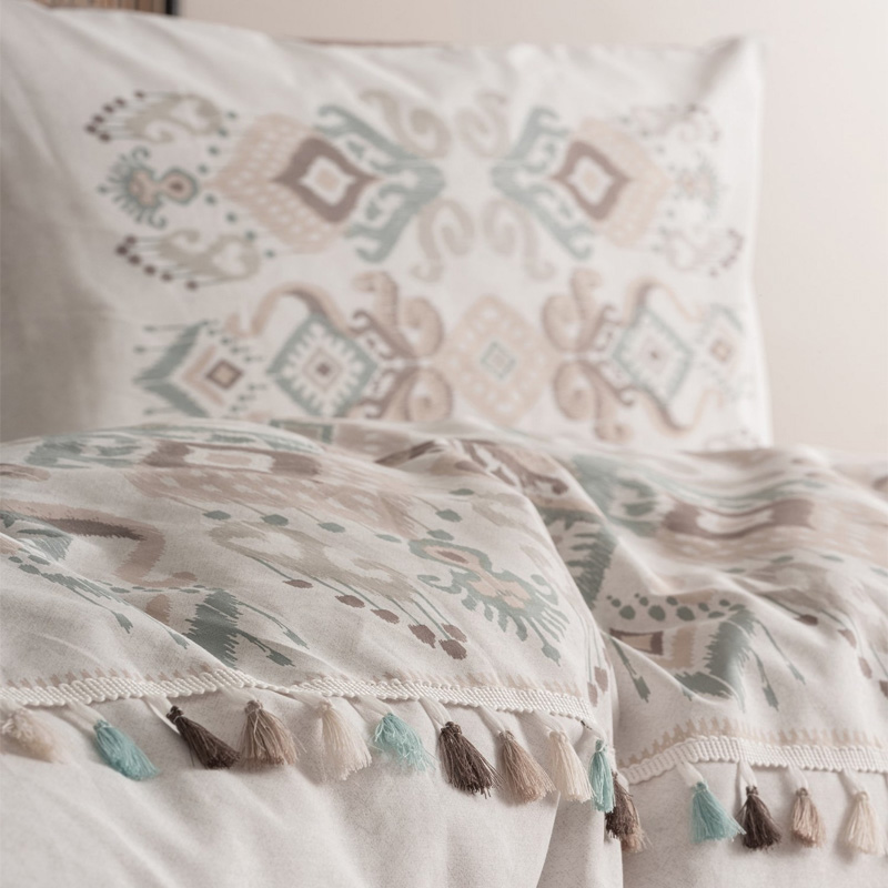 Σετ παπλωματοθήκη Asilo Cotton Box 4 τμχ Διπλή (200x220) χρώμα καφέ - λευκό