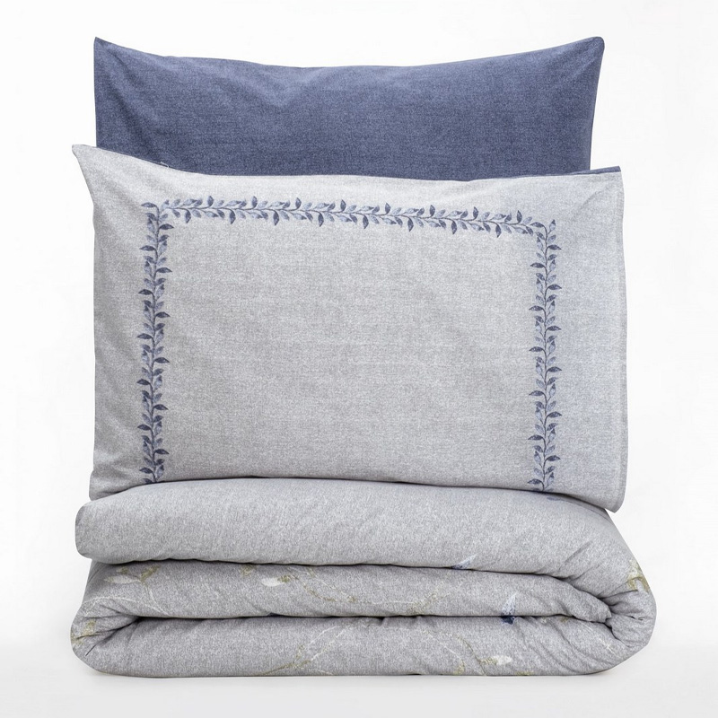 Σετ παπλωματοθήκη Nitsa Cotton Box 3 τμχ Μονή (160x220) χρώμα σκούρο μπλε - γκρι
