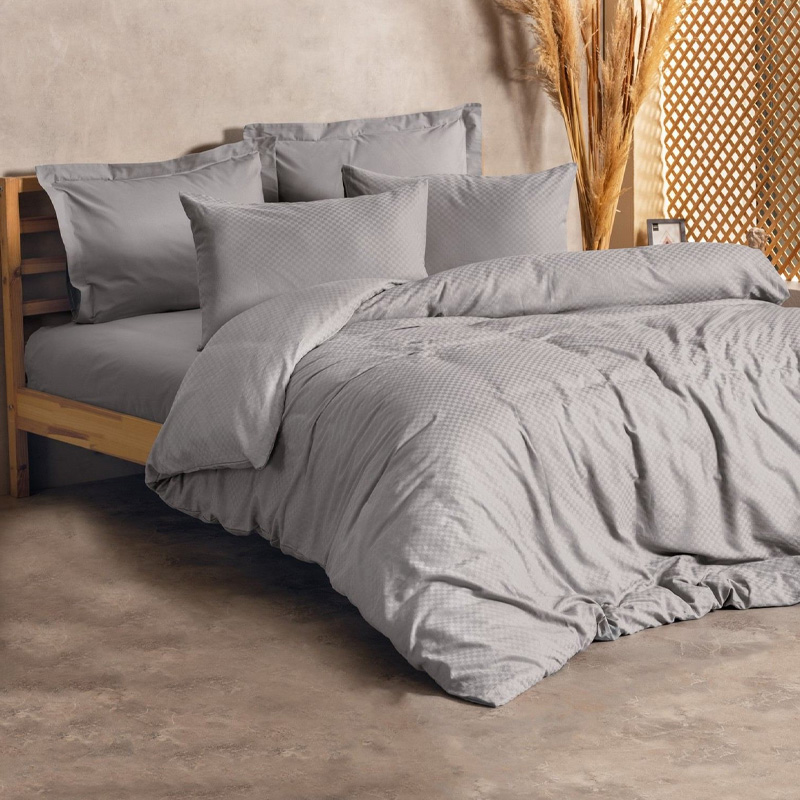 Σετ παπλωματοθήκη Plaid Cotton Box 4 τμχ Διπλή (200x220) χρώμα γκρι