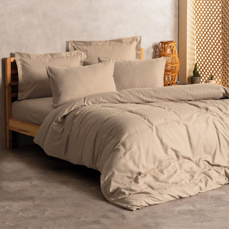 Σετ παπλωματοθήκη Plaid Cotton Box 3 τμχ Μονή (160x220) χρώμα mink