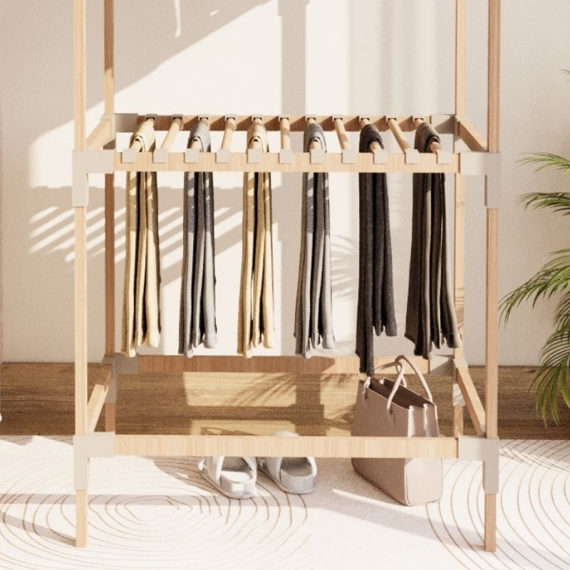 Ντουλάπα ρούχων ανοιχτή - Έπιπλο εισόδου ξύλινο - πλαστικό χρώμα φυσικό - μπεζ 75x46x156εκ.