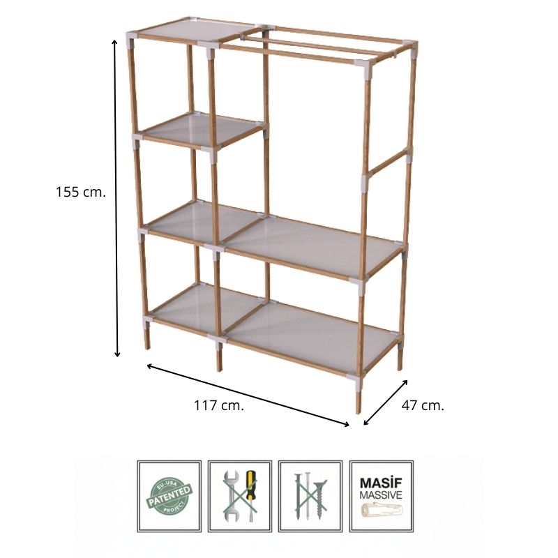 Ντουλάπα ρούχων ανοιχτή - Έπιπλο εισόδου ξύλινο - πλαστικό χρώμα φυσικό - μπεζ 117x47x155εκ.