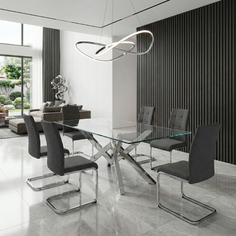 Καρέκλα τραπεζαρίας Laura Megapap γκρι ύφασμα - μεταλλική βάση χρωμίου 42x58x98εκ.