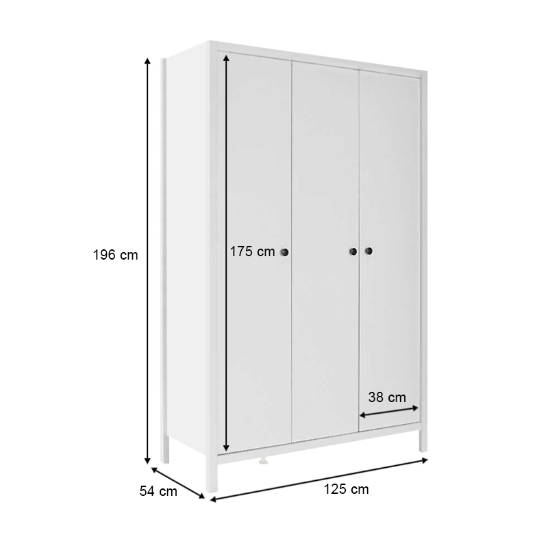 Ντουλάπα ρούχων French Megapap τρίφυλλη χρώμα λευκό 125x54x196εκ. Ντουλάπα ρούχων French Megapap τρίφυλλη χρώμα λευκό 125x54x196εκ.