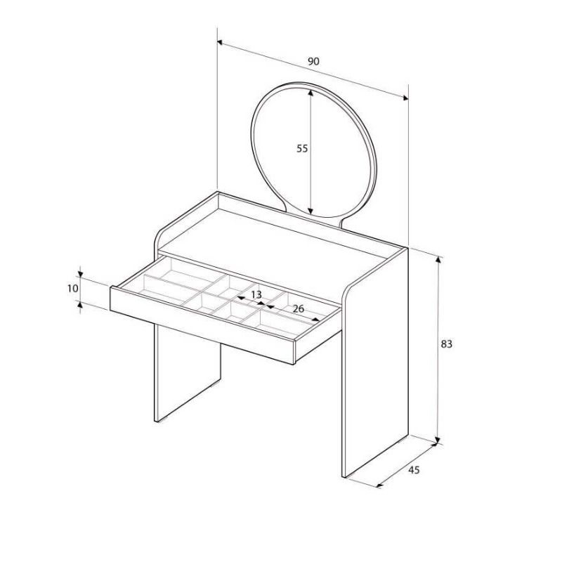 Τουαλέτα με καθρέπτη Curve Megapap χρώμα λευκό 90x47x142εκ.