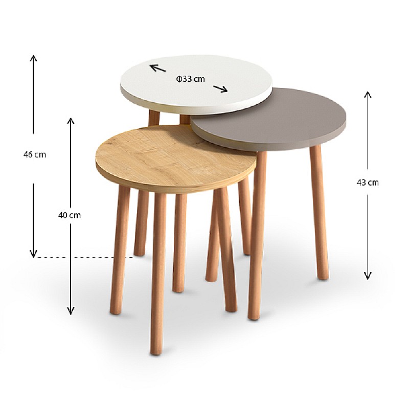 Βοηθητικά τραπεζάκια Roma Megapap χρώμα λευκό - cappuccino - oak Βοηθητικά τραπεζάκια Roma Megapap χρώμα λευκό - cappuccino - oak