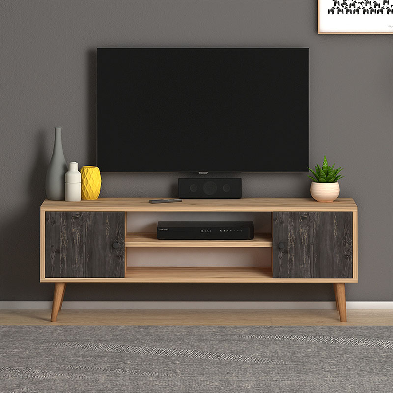 Έπιπλο τηλεόρασης Parma Megapap από μελαμίνη χρώμα industrial grey - oak 120x30x40εκ. Έπιπλο τηλεόρασης Parma Megapap από μελαμίνη χρώμα industrial grey - oak 120x30x40εκ.